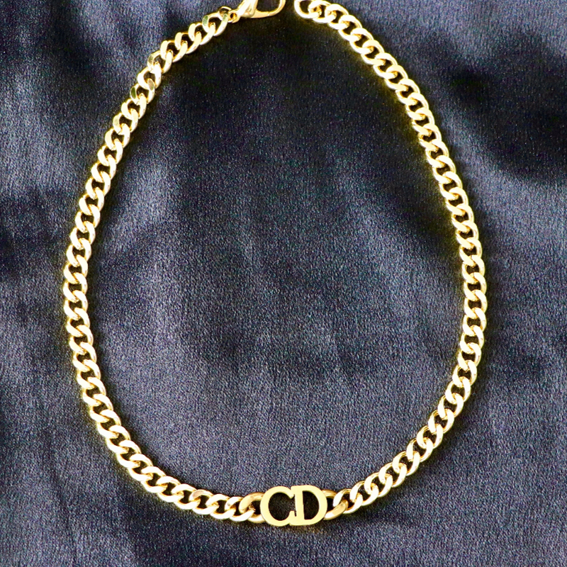 Authentic Vintage Christian Dior necklace chain CD letter logo rhinest |  Vintage Five